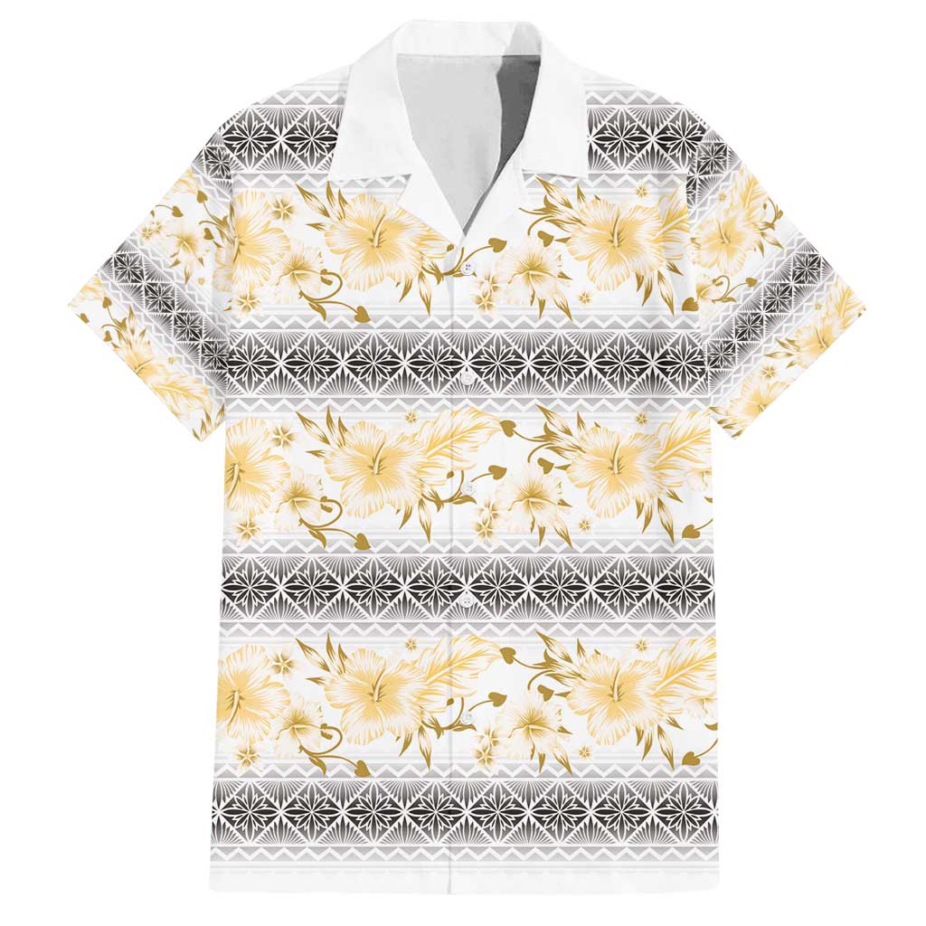 Samoa White Sunday Family Matching Off Shoulder Maxi Dress and Hawaiian Shirt Samoan Tapa Yellow Hibiscus - Polynesian Pride