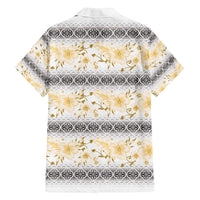 Samoa White Sunday Family Matching Off Shoulder Short Dress and Hawaiian Shirt Samoan Tapa Yellow Hibiscus - Polynesian Pride