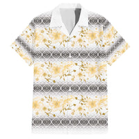 Samoa White Sunday Family Matching Puletasi and Hawaiian Shirt Samoan Tapa Yellow Hibiscus - Polynesian Pride