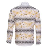 Samoa White Sunday Family Matching Short Sleeve Bodycon Dress and Hawaiian Shirt Samoan Tapa Yellow Hibiscus - Polynesian Pride