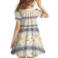 Samoa White Sunday Family Matching Tank Maxi Dress and Hawaiian Shirt Samoan Tapa Yellow Hibiscus - Polynesian Pride