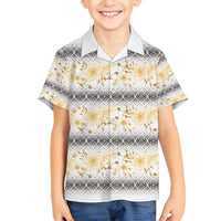 Samoa White Sunday Family Matching Tank Maxi Dress and Hawaiian Shirt Samoan Tapa Yellow Hibiscus - Polynesian Pride
