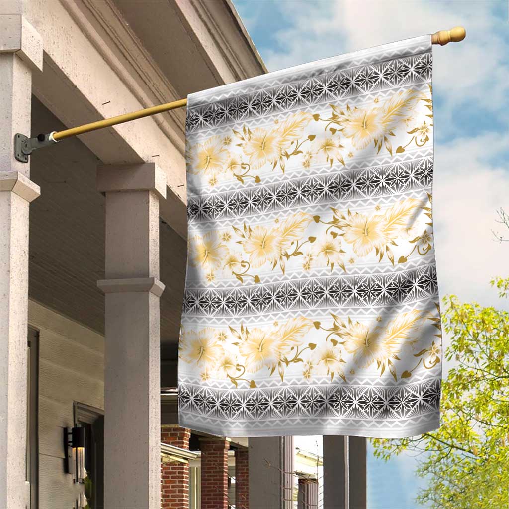 Samoa White Sunday Garden Flag Samoan Tapa Yellow Hibiscus - Polynesian Pride