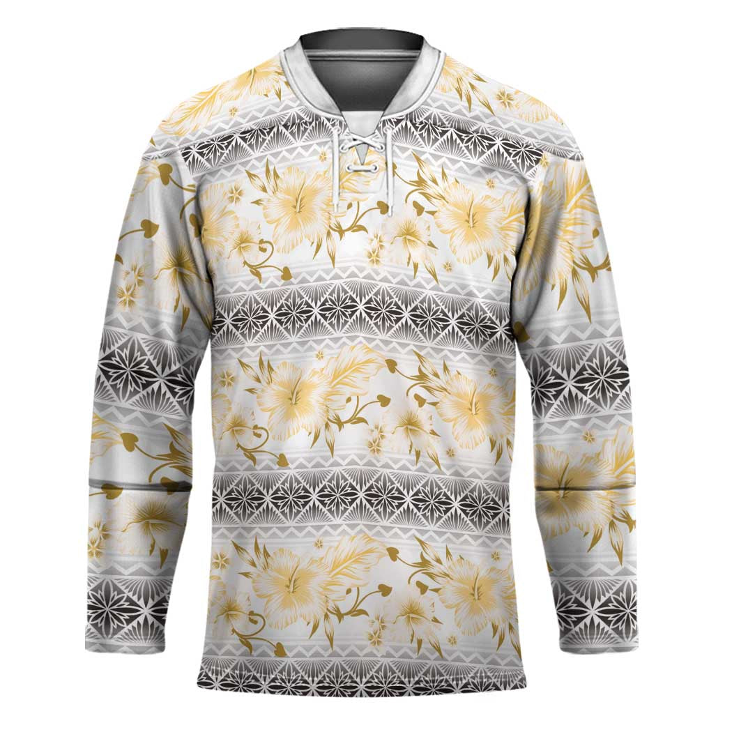 Samoa White Sunday Hockey Jersey Samoan Tapa Yellow Hibiscus LT05 Unisex Yellow - Polynesian Pride
