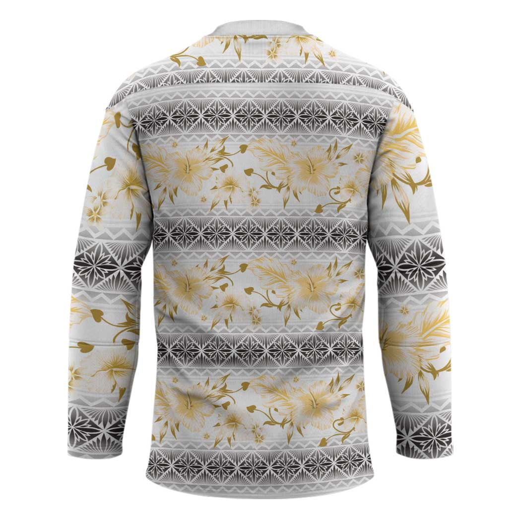 Samoa White Sunday Hockey Jersey Samoan Tapa Yellow Hibiscus LT05 - Polynesian Pride