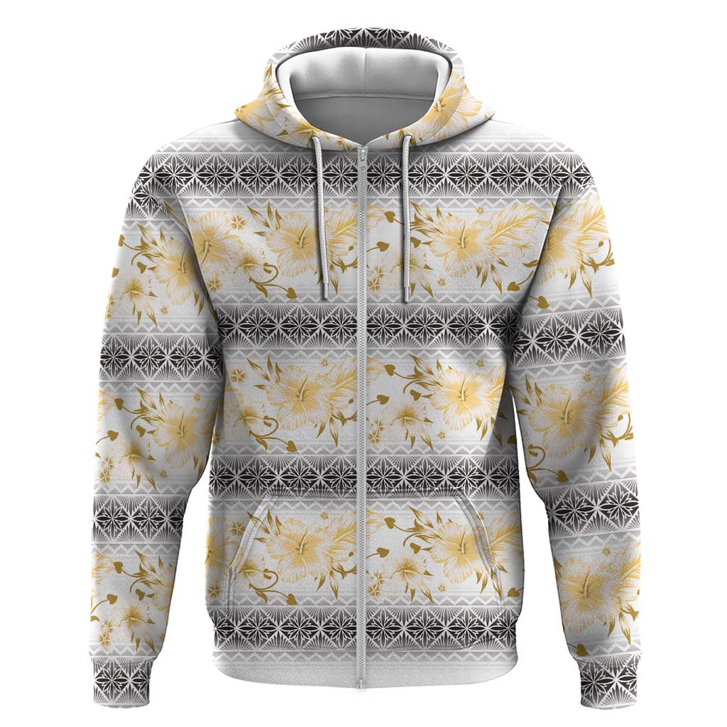 Samoa White Sunday Hoodie Samoan Tapa Yellow Hibiscus - Polynesian Pride
