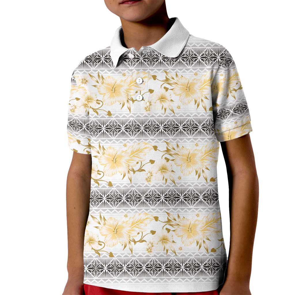 Samoa White Sunday Kid Polo Shirt Samoan Tapa Yellow Hibiscus LT05 Kid Yellow - Polynesian Pride