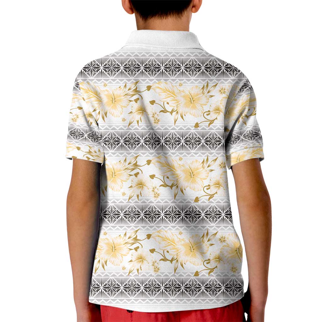 Samoa White Sunday Kid Polo Shirt Samoan Tapa Yellow Hibiscus LT05 - Polynesian Pride