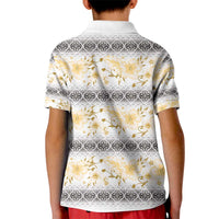 Samoa White Sunday Kid Polo Shirt Samoan Tapa Yellow Hibiscus LT05 - Polynesian Pride