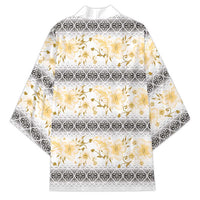 Samoa White Sunday Kimono Samoan Tapa Yellow Hibiscus - Polynesian Pride