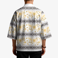 Samoa White Sunday Kimono Samoan Tapa Yellow Hibiscus - Polynesian Pride