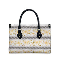 Samoa White Sunday Leather Bag Samoan Tapa Yellow Hibiscus - Polynesian Pride
