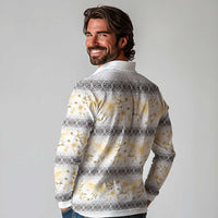 Samoa White Sunday Long Sleeve Polo Shirt Samoan Tapa Yellow Hibiscus - Polynesian Pride