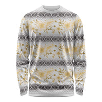Samoa White Sunday Long Sleeve Shirt Samoan Tapa Yellow Hibiscus - Polynesian Pride