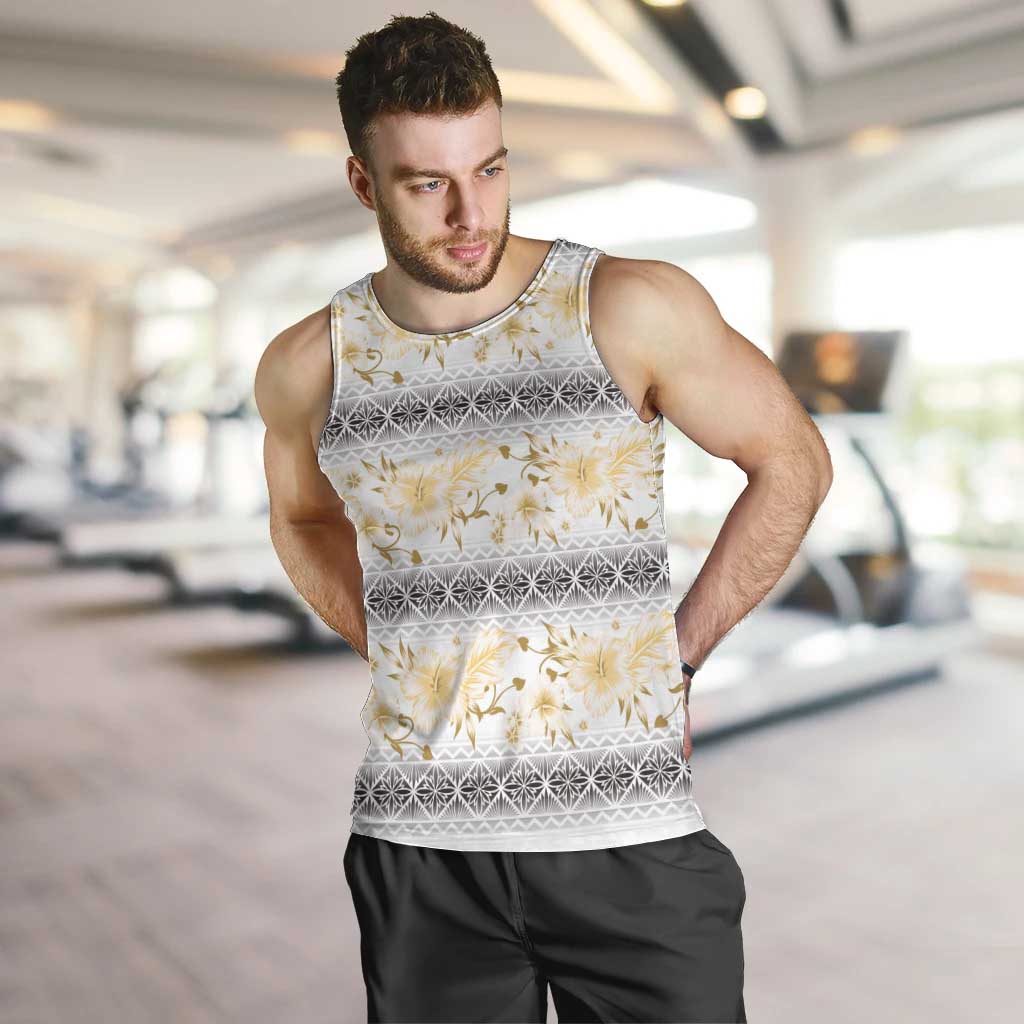 Samoa White Sunday Men Tank Top Samoan Tapa Yellow Hibiscus - Polynesian Pride