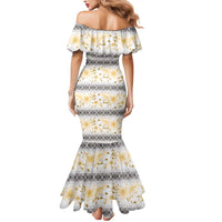 Samoa White Sunday Mermaid Dress Samoan Tapa Yellow Hibiscus - Polynesian Pride