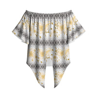 Samoa White Sunday Off Shoulder Wrap Waist Top Samoan Tapa Yellow Hibiscus LT05 Yellow - Polynesian Pride