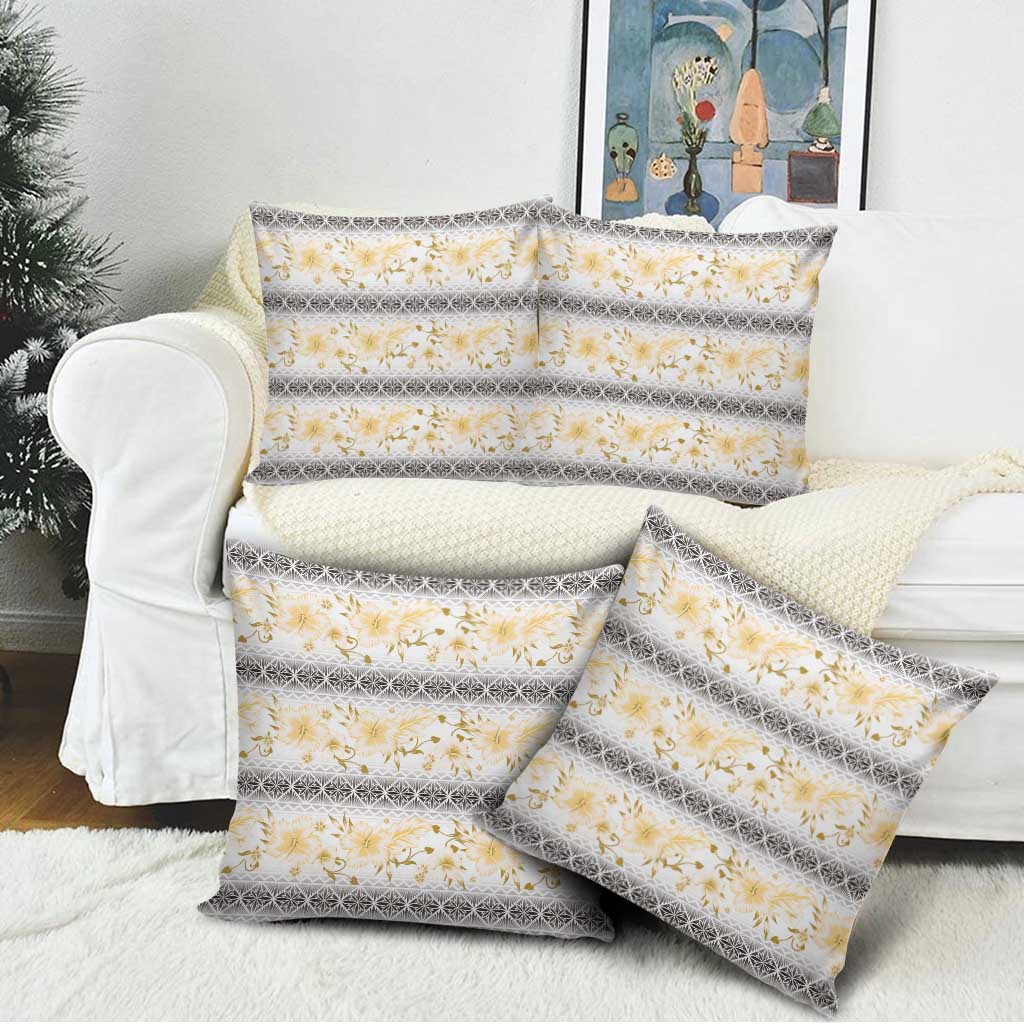 Samoa White Sunday Pillow Cover Samoan Tapa Yellow Hibiscus - Polynesian Pride