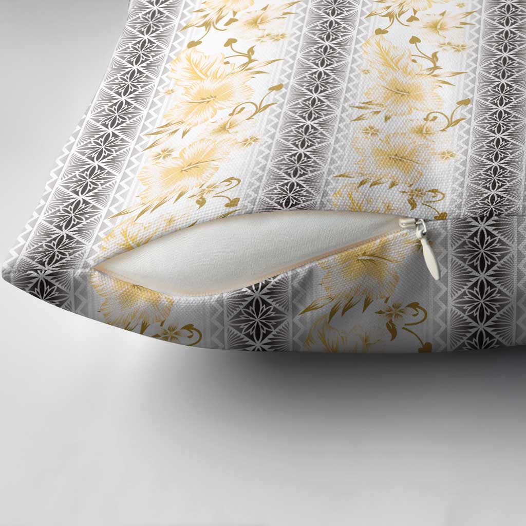 Samoa White Sunday Pillow Cover Samoan Tapa Yellow Hibiscus - Polynesian Pride