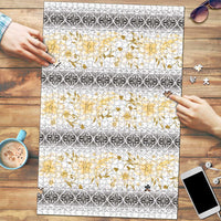 Samoa White Sunday Puzzle Samoan Tapa Yellow Hibiscus LT05 Yellow - Polynesian Pride