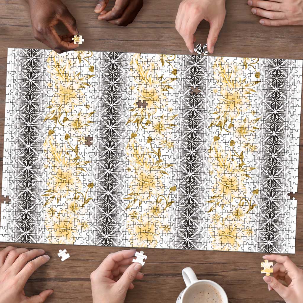 Samoa White Sunday Puzzle Samoan Tapa Yellow Hibiscus LT05 - Polynesian Pride