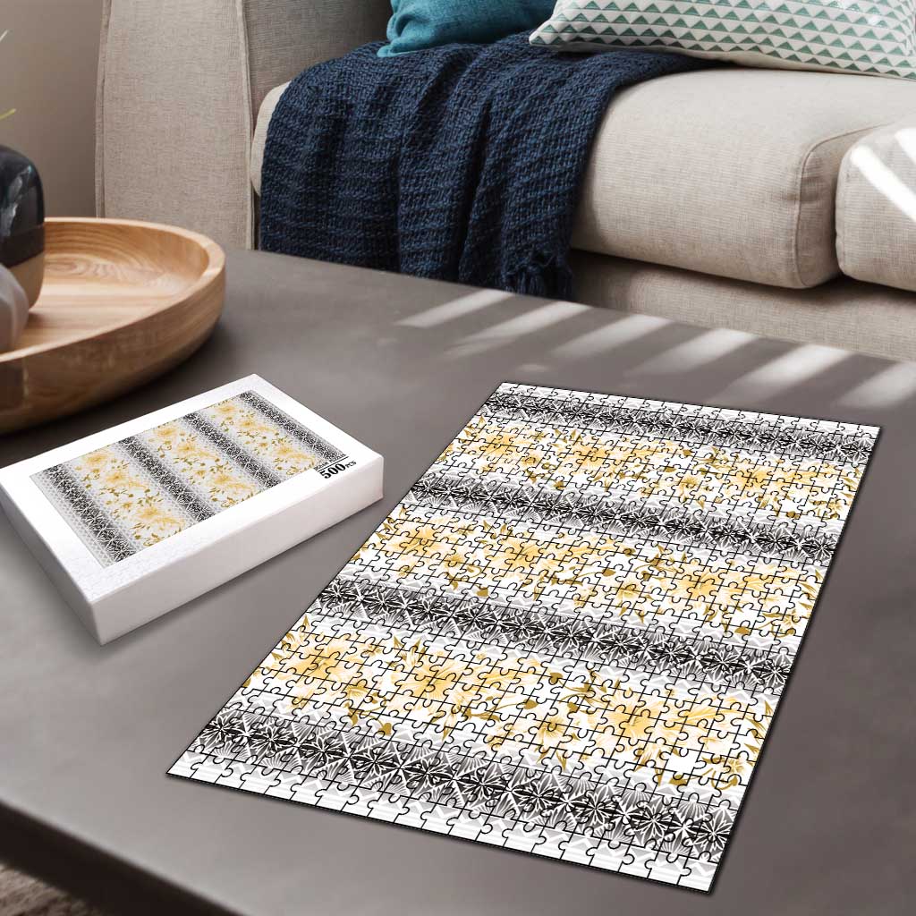 Samoa White Sunday Puzzle Samoan Tapa Yellow Hibiscus LT05 - Polynesian Pride
