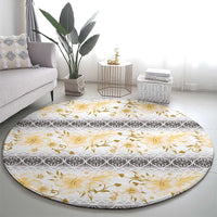 Samoa White Sunday Round Carpet Samoan Tapa Yellow Hibiscus - Polynesian Pride