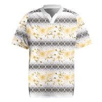 Samoa White Sunday Rugby Jersey Samoan Tapa Yellow Hibiscus - Polynesian Pride