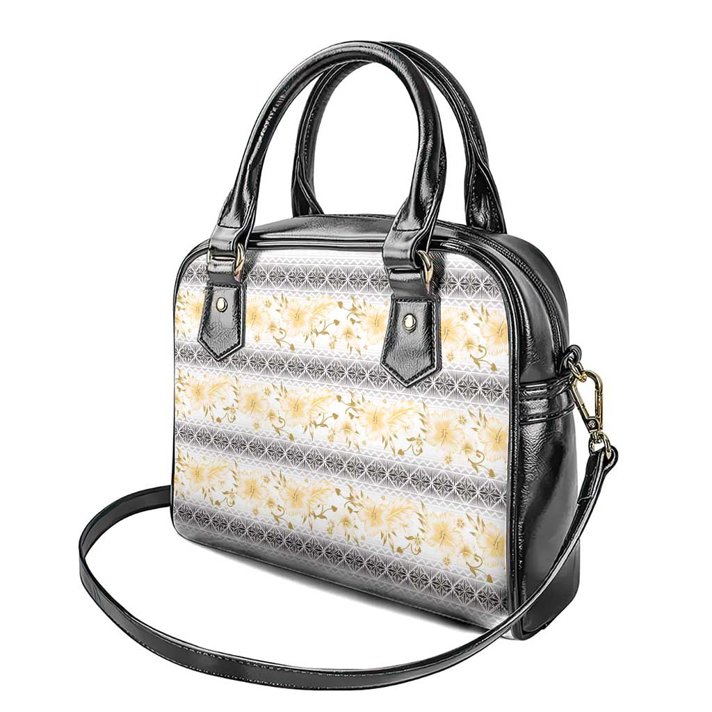 Samoa White Sunday Shoulder Handbag Samoan Tapa Yellow Hibiscus - Polynesian Pride
