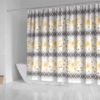 Samoa White Sunday Shower Curtain Samoan Tapa Yellow Hibiscus - Polynesian Pride