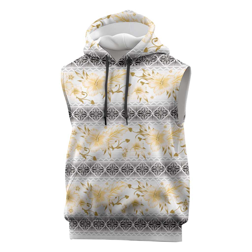 Samoa White Sunday Sleeveless Hoodie Samoan Tapa Yellow Hibiscus LT05 Yellow - Polynesian Pride