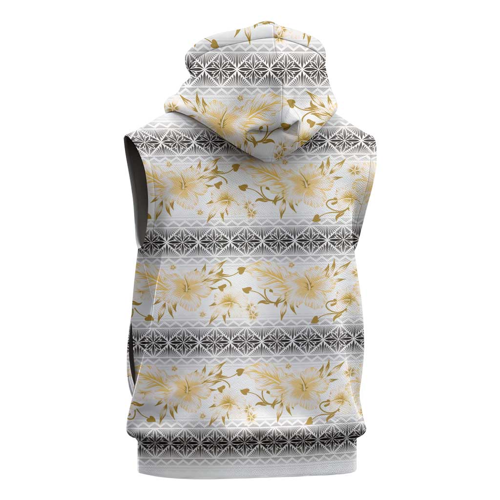 Samoa White Sunday Sleeveless Hoodie Samoan Tapa Yellow Hibiscus LT05 - Polynesian Pride