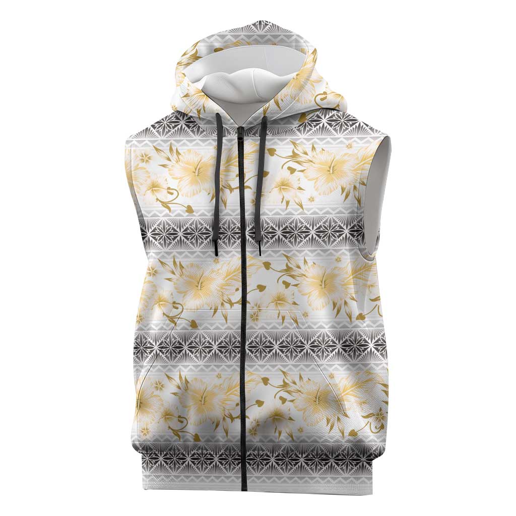 Samoa White Sunday Sleeveless Zip Hoodie Samoan Tapa Yellow Hibiscus LT05 Yellow - Polynesian Pride