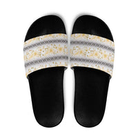 Samoa White Sunday Slide Sandals Samoan Tapa Yellow Hibiscus - Polynesian Pride