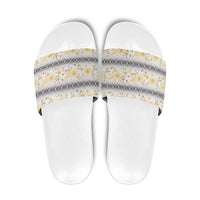 Samoa White Sunday Slide Sandals Samoan Tapa Yellow Hibiscus - Polynesian Pride