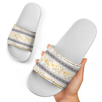 Samoa White Sunday Slide Sandals Samoan Tapa Yellow Hibiscus - Polynesian Pride