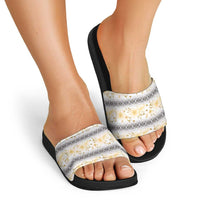Samoa White Sunday Slide Sandals Samoan Tapa Yellow Hibiscus - Polynesian Pride