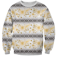 Samoa White Sunday Sweatshirt Samoan Tapa Yellow Hibiscus - Polynesian Pride