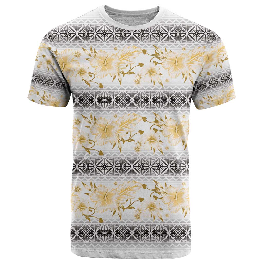 Samoa White Sunday T Shirt Samoan Tapa Yellow Hibiscus - Polynesian Pride