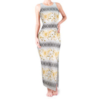 Samoa White Sunday Tank Maxi Dress Samoan Tapa Yellow Hibiscus - Polynesian Pride