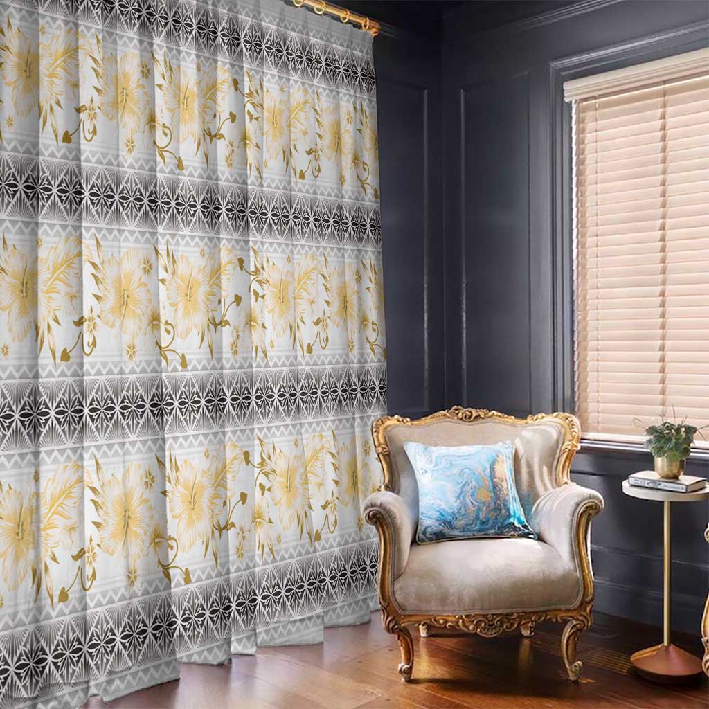 Samoa White Sunday Window Curtain Samoan Tapa Yellow Hibiscus - Polynesian Pride
