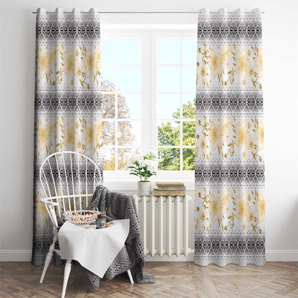 Samoa White Sunday Window Curtain Samoan Tapa Yellow Hibiscus - Polynesian Pride