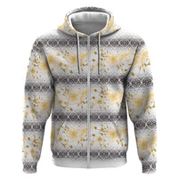 Samoa White Sunday Zip Hoodie Samoan Tapa Yellow Hibiscus - Polynesian Pride