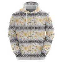 Samoa White Sunday Zip Hoodie Samoan Tapa Yellow Hibiscus - Polynesian Pride