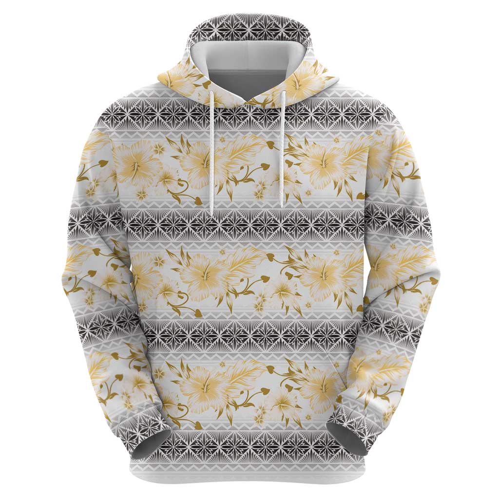 Samoa White Sunday Zip Hoodie Samoan Tapa Yellow Hibiscus - Polynesian Pride