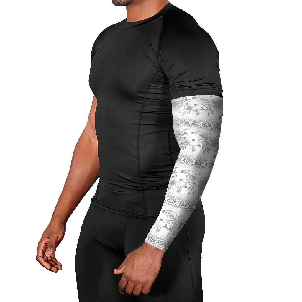 Samoa White Sunday Arm Sleeves Samoan Tapa White Hibiscus LT05 - Polynesian Pride