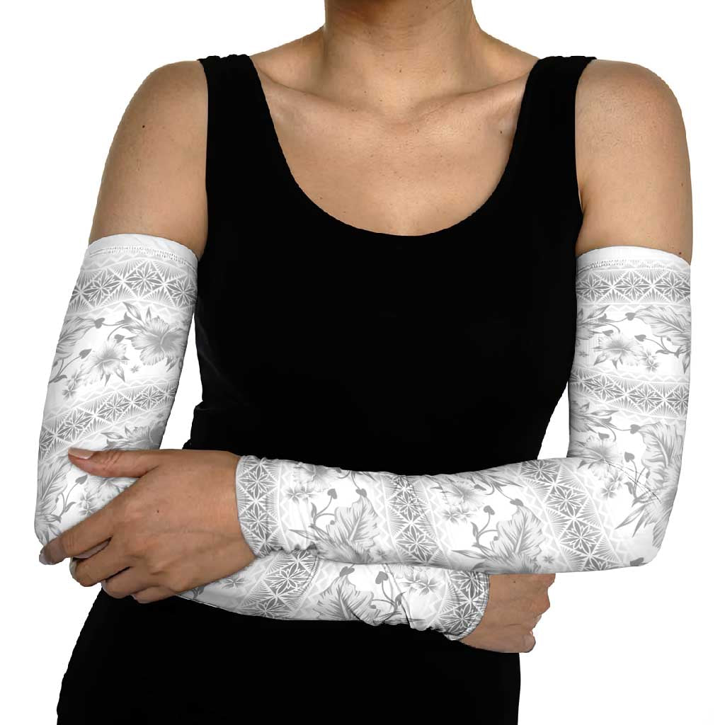 Samoa White Sunday Arm Sleeves Samoan Tapa White Hibiscus LT05 - Polynesian Pride