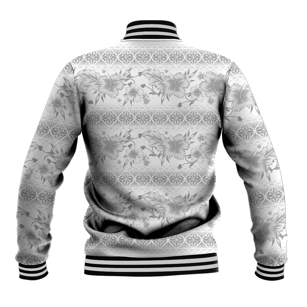 Samoa White Sunday Baseball Jacket Samoan Tapa White Hibiscus - Polynesian Pride