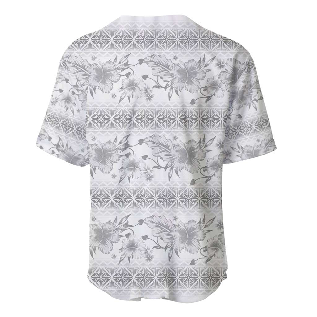 Samoa White Sunday Baseball Jersey Samoan Tapa White Hibiscus - Polynesian Pride