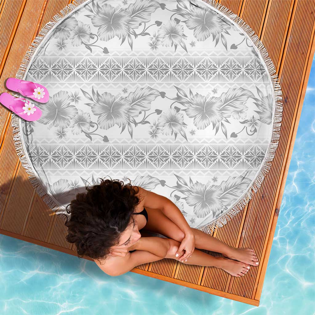 Samoa White Sunday Beach Blanket Samoan Tapa White Hibiscus - Polynesian Pride